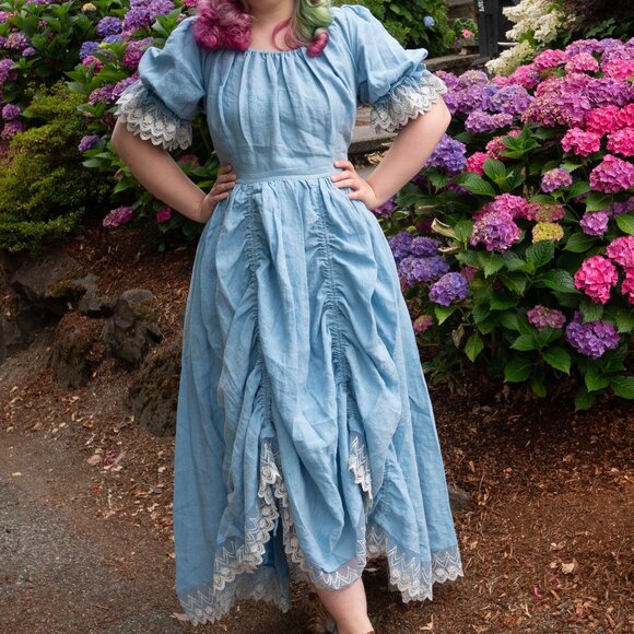 Light Blue Linenaive Elowen 27 Lace Linen dress gown - Picture 1 of 5
